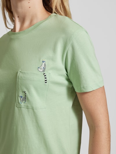 Jake*s Casual T-shirt met motiefstitching Lichtgroen - 3