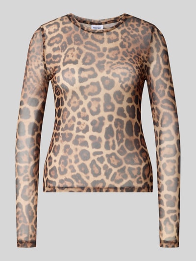 Produktfoto, Longsleeve im semitransparenten Design Modell 'JUDITH' von NOISY MAY®, Leopardenmuster in Braun- und Beigetönen, Rundhals, körpernah, Material-Mix mit Stretch-Anteil