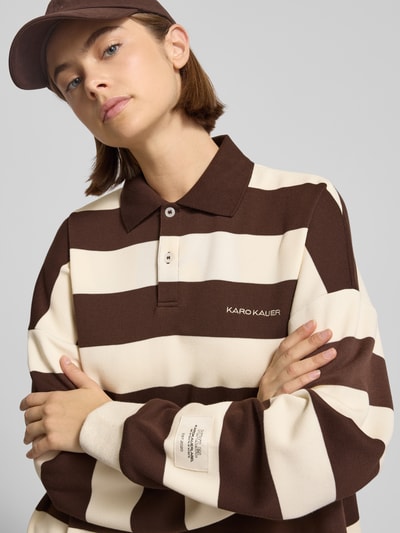 Karo Kauer Oversized poloshirt met streepmotief Middenbruin - 3