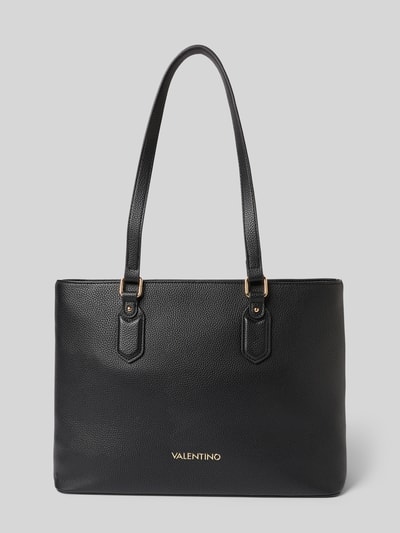 Produktfoto, schwarze Shopping Bag mit Logo-Applikation Modell 'Brixton' von VALENTINO BAGS, Leder-Optik, Strukturmuster, goldene Details