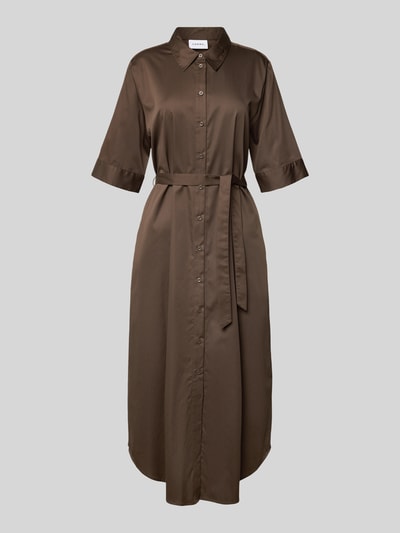 Produktfoto, Hemdblusenkleid mit Bindegürtel von Comma in Braun aus Baumwoll-Mix mit Stretch-Anteil, taillierter Schnitt, Knopfleiste, Midikleid.