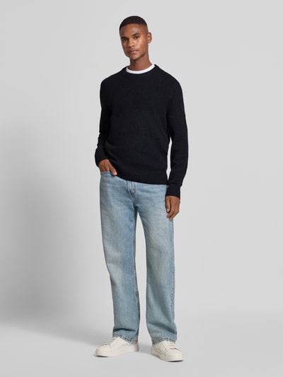 Brax Gebreide pullover met ribboorden, model 'Rick' Marineblauw - 1