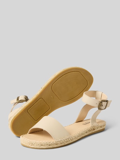 Produktfoto, Sandalette aus Leder Modell 'NIMES' von Espadrij in Beige mit Riemen, Dornschließe, Gummisohle, Absatzhöhe 2 cm, Schafthöhe 10 cm, Schaftweite 9 cm.