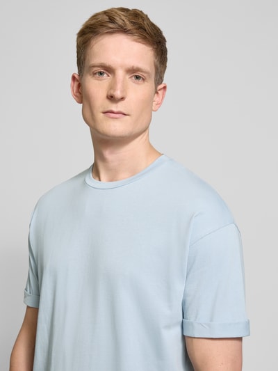 Drykorn T-Shirt mit geripptem Rundhalsausschnitt Modell 'THILO' Bleu 3