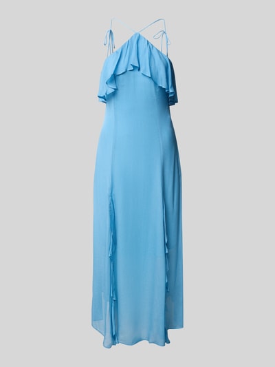 Produktfoto, Cocktailkleid aus Viskose mit Volants von Jake*s Cocktail in Hellblau, A-Linie, Maxikleid mit rückseitiger Schnürung, leichte Stofftextur
