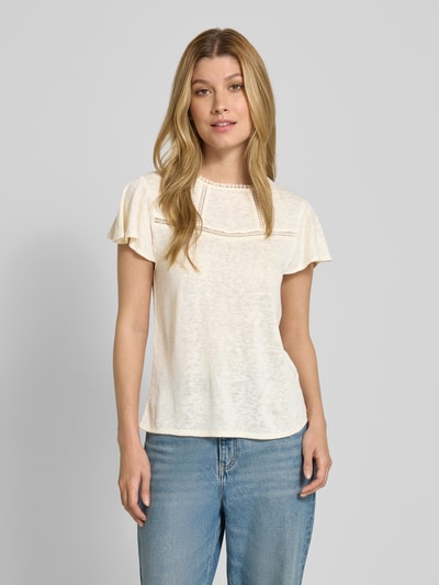 Zero T-shirt z okrągłym dekoltem i koronką szydełkową Écru 4