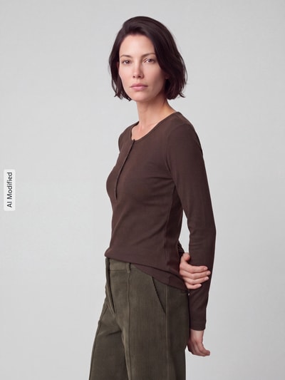s.Oliver RED LABEL Langarmshirt mit kurzer Knopfleiste Dunkelbraun 4