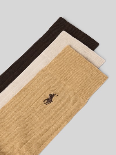 Produktfoto, Socken aus Baumwoll-Mix im 3er-Pack von Polo Ralph Lauren in Beige-, Braun- und Cremetönen, feine Rippenstruktur, Polo Ralph Lauren Underwear.