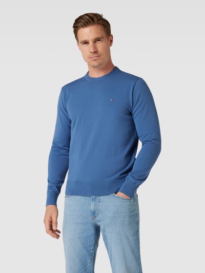 Tommy Hilfiger Gebreide pullover met labelstitching Oceaanblauw - 4