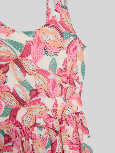 Produktfoto, Tailliertes Freizeitkleid mit floral Muster von s.Oliver RED LABEL, mehrfarbiges Allover-Muster auf Chiffon, florale Optik, Raffung, schmale Träger, Mini-Länge