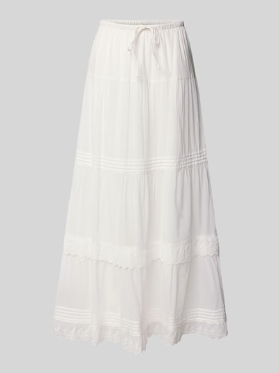 Produktfoto, Schmaler Maxi-Rock aus reiner Baumwolle Modell 'SANDY' von Vero Moda, unifarben, schmaler Regular Fit, elastischer Bund, weiße feine Struktur.