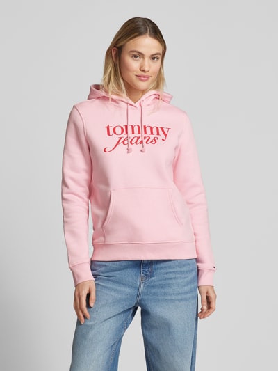 Tommy Jeans Regular fit hoodie met labelprint Felroze - 4