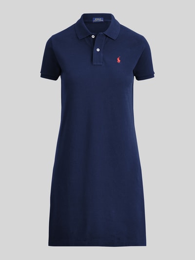 Produktfoto, Regular Fit Minikleid mit Logo-Stitching Modell 'Polo' von Polo Ralph Lauren aus reiner Baumwolle in Dunkelblau, glatte Textur, Polokragen und elastische Ärmelabschlüsse