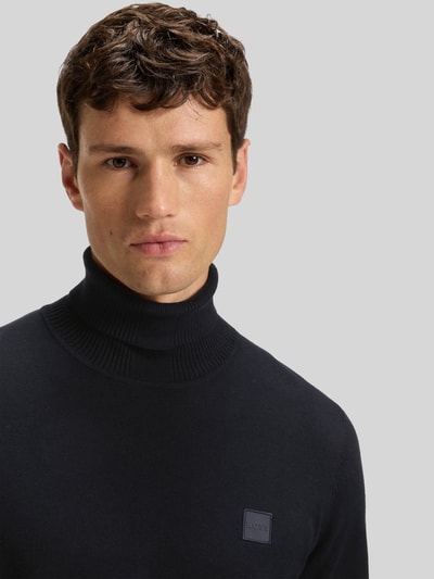 BOSS Orange Regular Fit Rollkragenpullover aus Baumwoll-Kaschmir-Mix Modell 'AKIRO_S' Dunkelblau 3