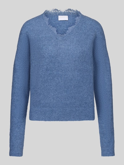 Jake*s Collection Pullover mit Spitzenbesatz am V-Ausschnitt Blau 2