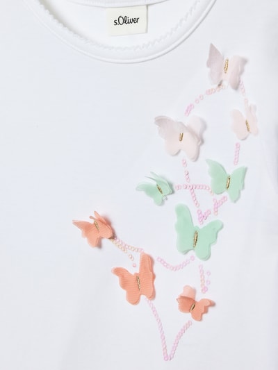 Produktfoto, Regular Fit Langarmshirt aus Baumwoll-Mix von s.Oliver RED LABEL in Weiß, bunte Schmetterlingsapplikationen, Effektgarn, Rundhals