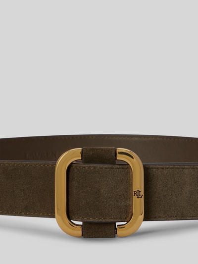 Lauren Ralph Lauren Pasek ze skóry welurowej z wytłoczonym logo Oliwkowy 2