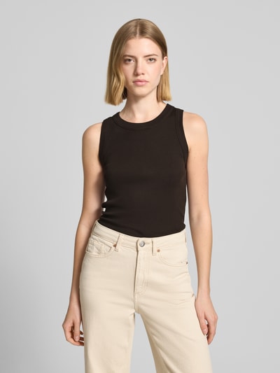 DRYKORN Top o kroju slim fit z okrągłym dekoltem model 'Olina' Ciemnobrązowy 4