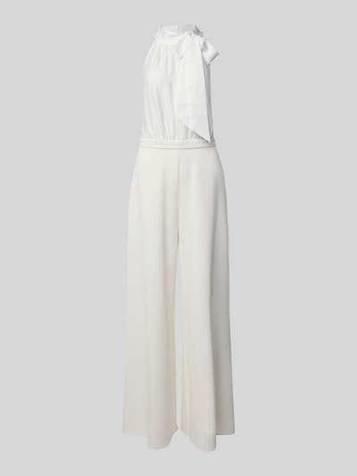 Produktfoto, Jumpsuit mit Stehkragen von SWING in Weiß, elastischer Material-Mix, taillierte Passform, ärmellos, Zierschleife, glatte Textur