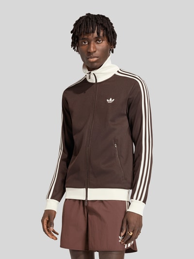 adidas Originals Slim Fit Trainingsjacke mit Stehkragen Dunkelbraun 4