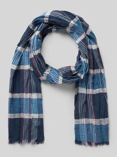 Produktfoto, Schal mit Fransen von camel active, aus reiner Baumwolle, rechteckig, kariertes Muster in Blau und Weiß, Breite 53 cm