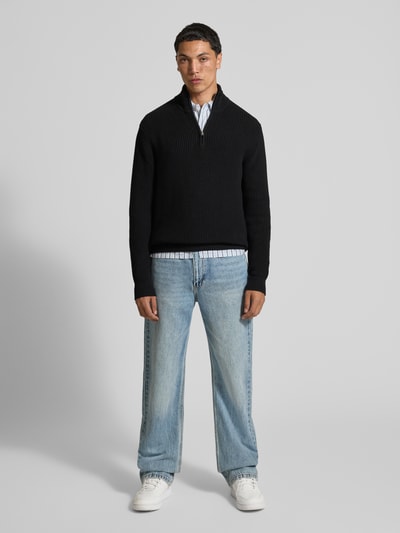 Replay Gebreide pulllover met opstaande kraag en ritssluiting Zwart - 1