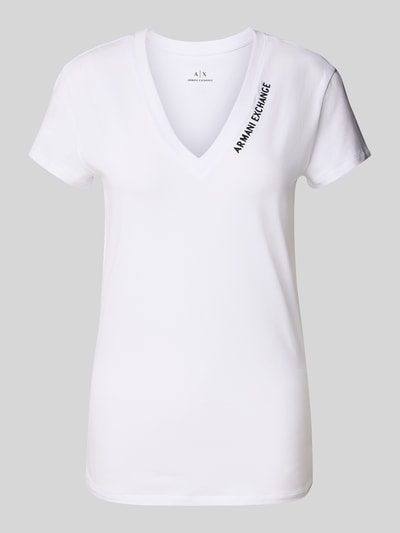 ARMANI EXCHANGE T-shirt z wyhaftowanym logo i dekoltem w serek Biały 2
