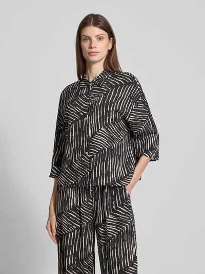 OPUS Relaxed-fit blouse van viscose, model 'Fiana palm leaves' Zwart - 4