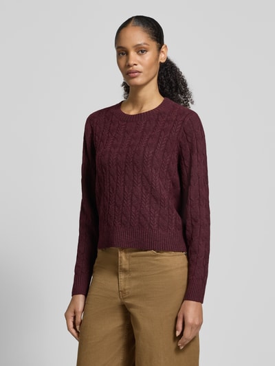 VERO MODA Regular Fit Strickpullover mit Zopfmuster Modell 'ARIES' Bordeaux 4