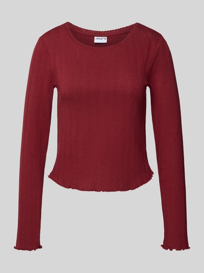 Jake*s Casual Pyjamabovendeel met ajourpatroon Bordeaux - 2