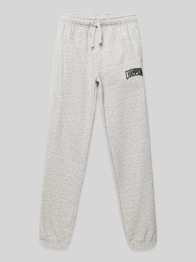 Produktfoto, Regular Fit Sweatpants aus Baumwoll-Mix mit Label-Detail von CHAMPION, szare spodnie dresowe dla dzieci z bocznymi kieszeniami, elastyczny pas z troczkiem, krój regular fit, długość nogawki wewnętrznej w rozmiarze 140: 70 cm, tekstura gładka