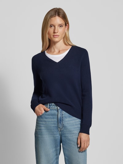 S.Marlon Kasjmier pullover met afgeronde V-hals Marineblauw - 4