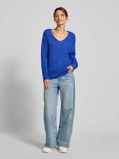 VERO MODA Regular fit gebreide pullover met V-hals, model 'CREWLEFILE' Koningsblauw gemêleerd - 1