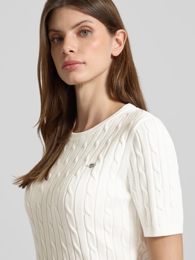 Gant Strickshirt mit Rundhalsausschnitt und Logo-Stitching Offwhite 3