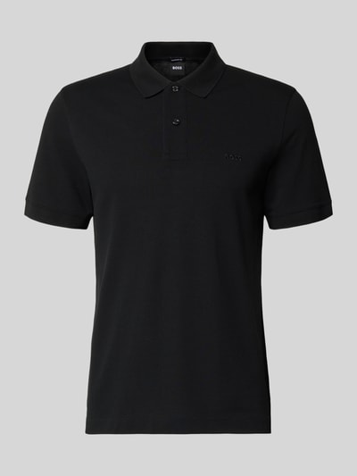 Produktfoto, Regular Fit Poloshirt aus reiner Baumwolle Modell 'PALLAS' von BOSS, unifarben schwarz, Piqué-Struktur, Polokragen, kurze Knopfleiste