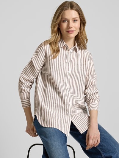 Weekend Max Mara Regular Fit Leinenhemdbluse mit Motiv-Stitching Modell 'JOSEF' Hellbraun 3