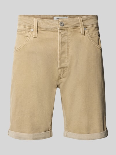 Produktfoto, Regular Fit Shorts mit Umschlag Modell 'RICK' von Jack & Jones in Beige aus Baumwoll-Mix mit Stretch-Anteil, Eingrifftaschen