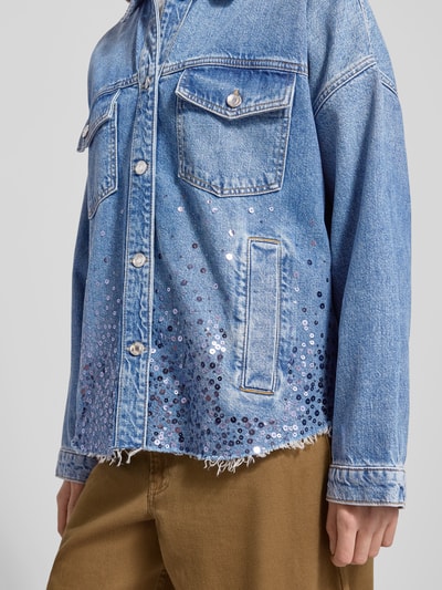 Liu Jo White Regular Fit Jeansjacke mit Pailettenbesatz Blau 3