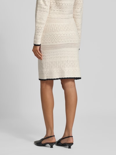 Marc Cain Spódnica wełniana o długości do kolan z ażurowym wzorem Jasnoszary 5