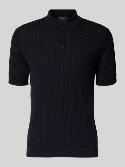 Produktfoto, Regular Fit Poloshirt aus reiner Baumwolle Modell 'ADRIAN-CA' von Strellson, czarna strukturowana dzianina o splocie warkoczowym z krótkim rękawem i kołnierzykiem polo