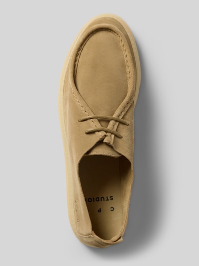 Productfoto, Loafer aus echtem Leder mit Logo-Detail van Copenhagen, heren loafers van echt leer, afgeronde pasvorm, logodetail, gladde zool, hakhoogte maat 44: 3 cm, schachthoogte maat 44: 7 cm, schachtbreedte maat 44: 11 cm, zandkleur met zachte textuur en afgeronde vormen