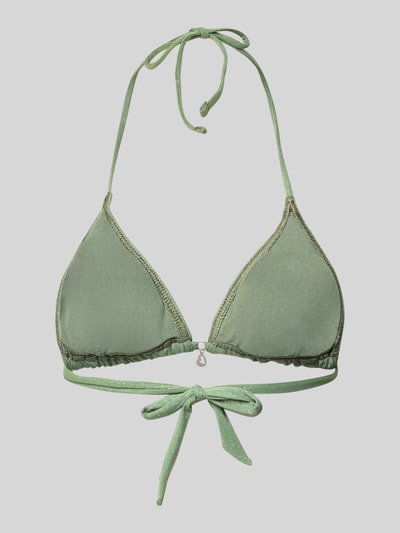 Produktfoto, Schimmerndes Bikini-Oberteil Modell 'CRICO SPARKLESUN' von Banana Moon in grünem Material-Mix mit Stretch-Anteil, Körpernahe Passform, Rückseitige Schnürung