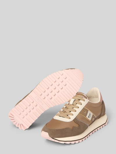 Produktfoto, Sneaker aus Leder-Mix mit Logo-Patch Modell 'Millen' von Blauer USA, abgerundete Passform, profilierte Sohle, Schnürverschluss, Absatzhöhe 3 cm, Schafthöhe 9 cm, Schaftweite 8 cm, beige-rosé Farbmix.
