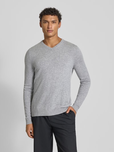 Christian Berg Men Kaschmirpullover mit V-Ausschnitt Mittelgrau Melange 4