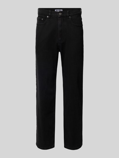 Produktfoto, Baggy Jeans in klassischem Five-Pocket-Design von Review aus schwarzem Baumwoll-Elasthan-Mix im Relaxed-Fit, strukturierte Oberfläche