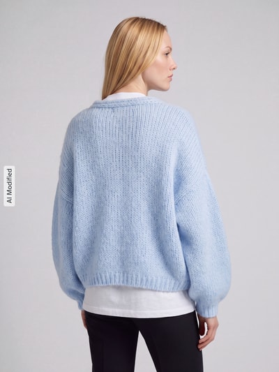VERO MODA Loose Fit Strickjacke mit Ballonärmeln Modell 'MAYBE' Hellblau 5