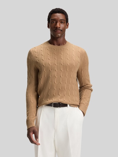 BOSS Regular Fit Strickpullover aus Schurwoll-Kaschmir-Mix Modell 'HETICO' Beige 4