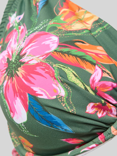 Productfoto, PLUS SIZE Bikini-Oberteil im Allover-Look Modell 'Malia' van LASCANA, elastische materiaalmix, nauwsluitende fit, kleuren groen, roze en oranje met bloemenpatroon
