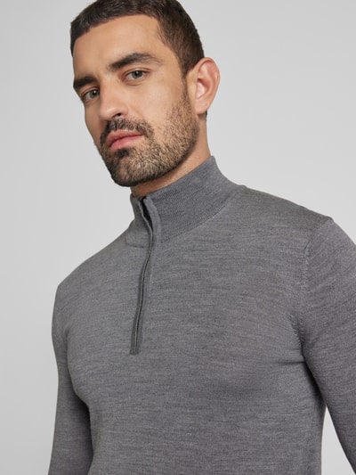 HUGO Gebreide pullover met schipperskraag, model 'San Quirin' Middengrijs gemêleerd - 3