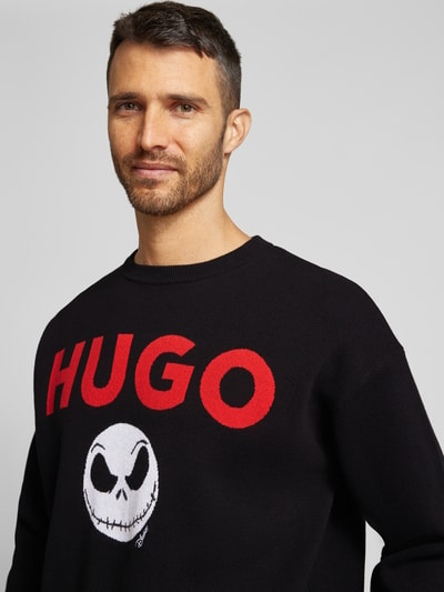 HUGO Gebreide pullover met ribboorden Zwart - 3